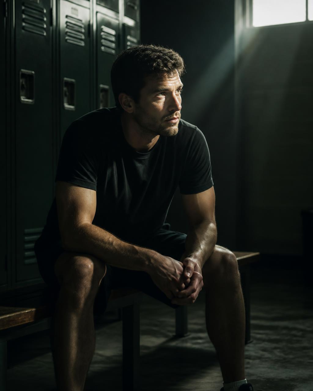 A man sitting alone in a quiet dark room